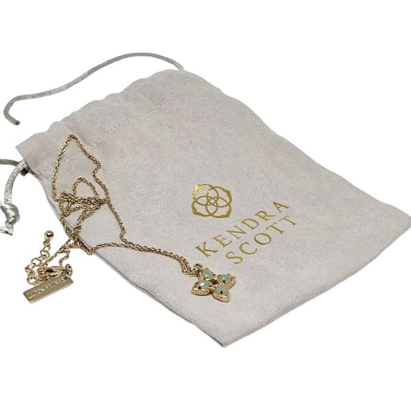 Kendra Scott Chalcedony Necklace Tavi Flower Green Gold Tone - Picture 8 of 8